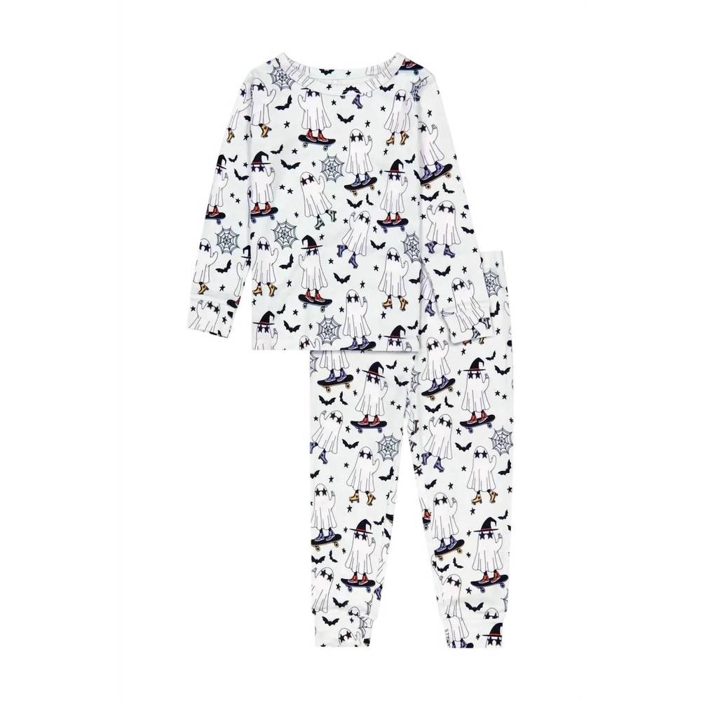 NEW BIRD & BEAN kids' bamboo pajama set in ghouls night out in mist